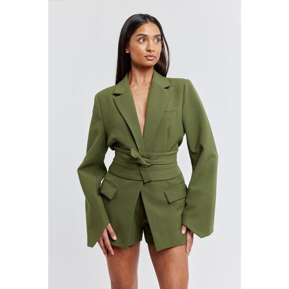 NWT Odd Muse Green Classic Muse Blazer Jacket Belt M - Picture 5 of 5
